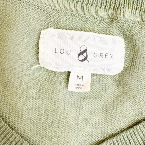 Lou & Grey Linen Blend V Neck Sweater Womens M Striped Green Lightweight Sheer - Picture 2 of 6